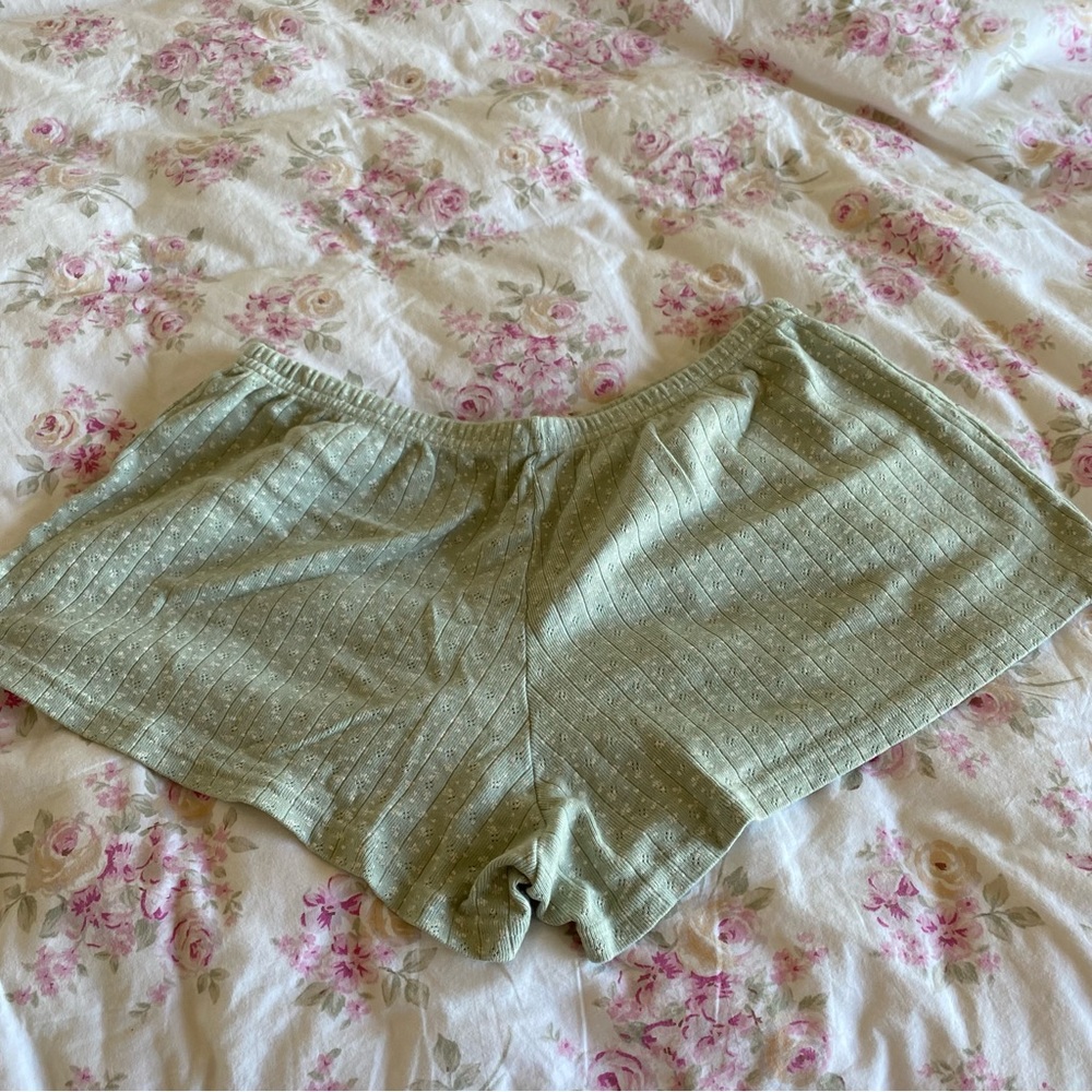 Brandy Melville green and white pajama shorts